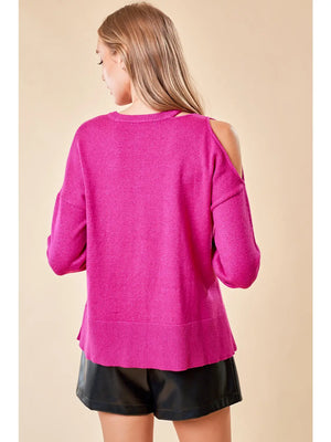 Long sleeved, hot pink, metallic sweater