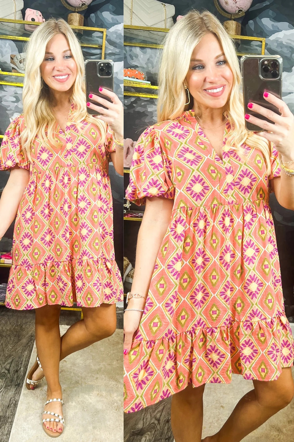 Abstract dress in peach