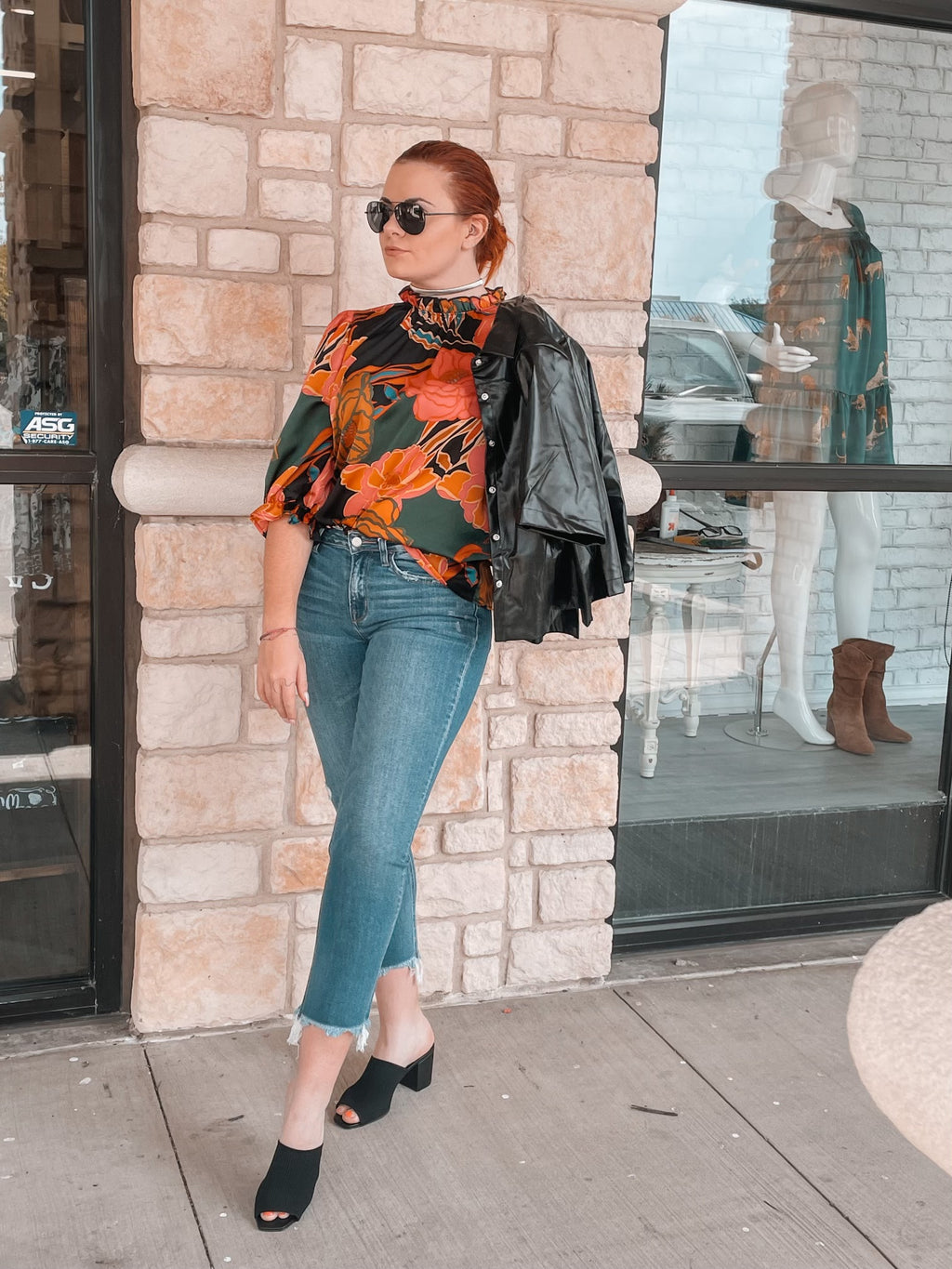 Black and Green floral print top