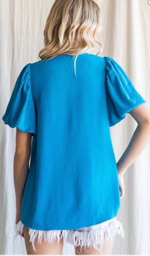 Turquoise butterfly sleeve top