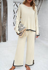 Contrast Trim Ribbed Knit Lounge Set