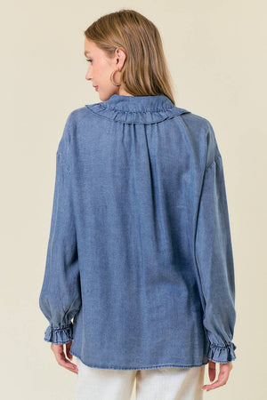 Oversized Button-Down Denim Blouse - 44661T-1