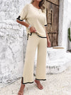 Contrast Trim Ribbed Knit Lounge Set