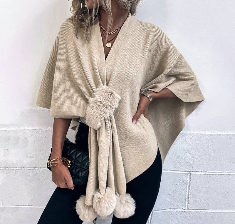 Hairball Cape Shawl Knitted Cardigan