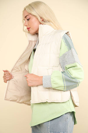 NJ90282-Solid Puffer Padded Warm Vest