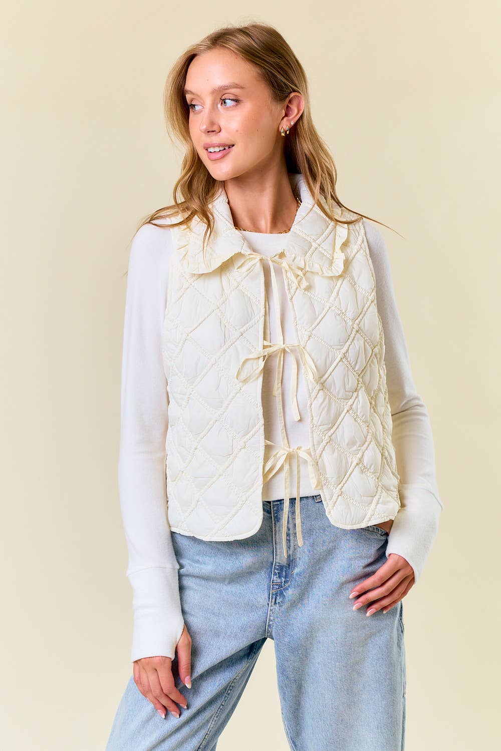 Ruffled Over-Sized Collar Quilted Vest