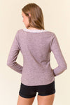 Lace Layered V-Neck Cut-out Long Sleeve Tee - 44672T-1