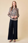 TIE-NECK LONG SLEEVE ABSTRACT PRIINTED BLOUSE - 43755T