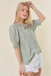 Stripe Adjustable self-tie Neck Half Sleeve Blouse - 44077T