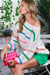 Multi Color Stripe Crochet Knitted Sweater Top