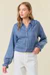 Oversized Button-Down Denim Blouse - 44661T-1