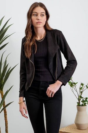 FAUX SUEDE ZIP UP MOTO JACKET