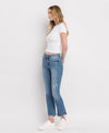 MID RISE DISTRESSED HEM ANKLE BOOTCUT JEANS