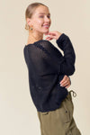 V-Neck Long Sleeve Fishnet Sweater Knit Top - 44344T