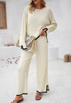 Contrast Trim Ribbed Knit Lounge Set