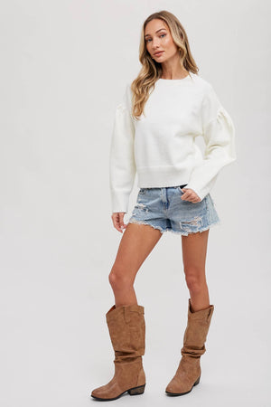 PUFF-SLEEVE KNIT SWEATER PULLOVER