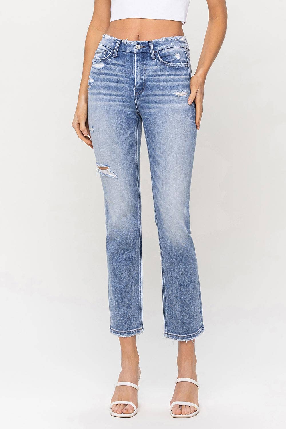 HIGH RISE CROP SLIM STRAIGHT JEANS