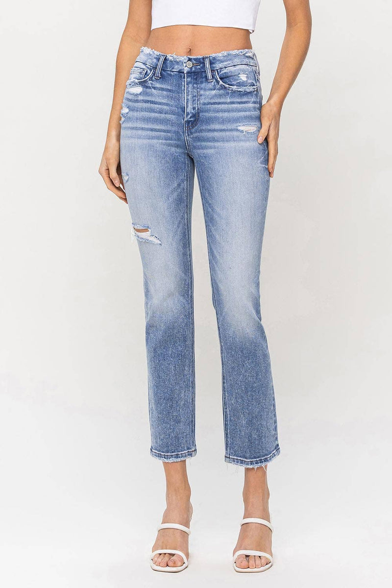 HIGH RISE CROP SLIM STRAIGHT JEANS