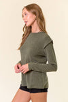 Soft Hairy Knit Banded Long Sleeve Top - 44694T