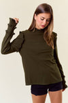 Ribbed Knit Ruffled Mock neck Long Sleeve Top - 44689T