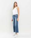 MID RISE RAW HEM WIDE LEG JEANS