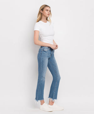 MID RISE DISTRESSED HEM ANKLE BOOTCUT JEANS