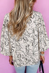 Abstract Crew Neck Balloon Sleeve Blouse