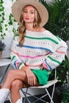 Multi Color Stripe Crochet Knitted Sweater Top