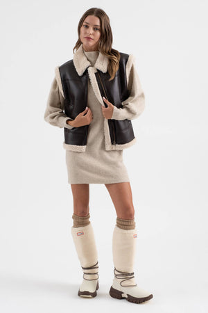 FAUX LEATHER SHEARLING VEST