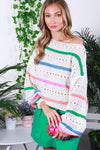 Multi Color Stripe Crochet Knitted Sweater Top