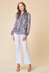 TIE-NECK LONG SLEEVE ABSTRACT PRIINTED BLOUSE - 43755T