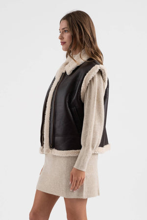 FAUX LEATHER SHEARLING VEST