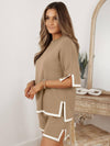 Contrast Trim Ribbed Knit Shorts Lounge Set