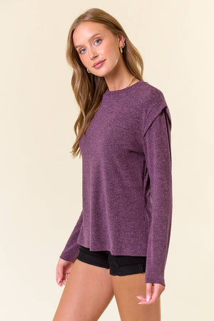 Soft Hairy Knit Banded Long Sleeve Top - 44694T