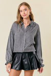 Oversized Button-Down Denim Blouse - 44661T-1