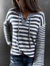 Blue and white striped sweater with Tie front