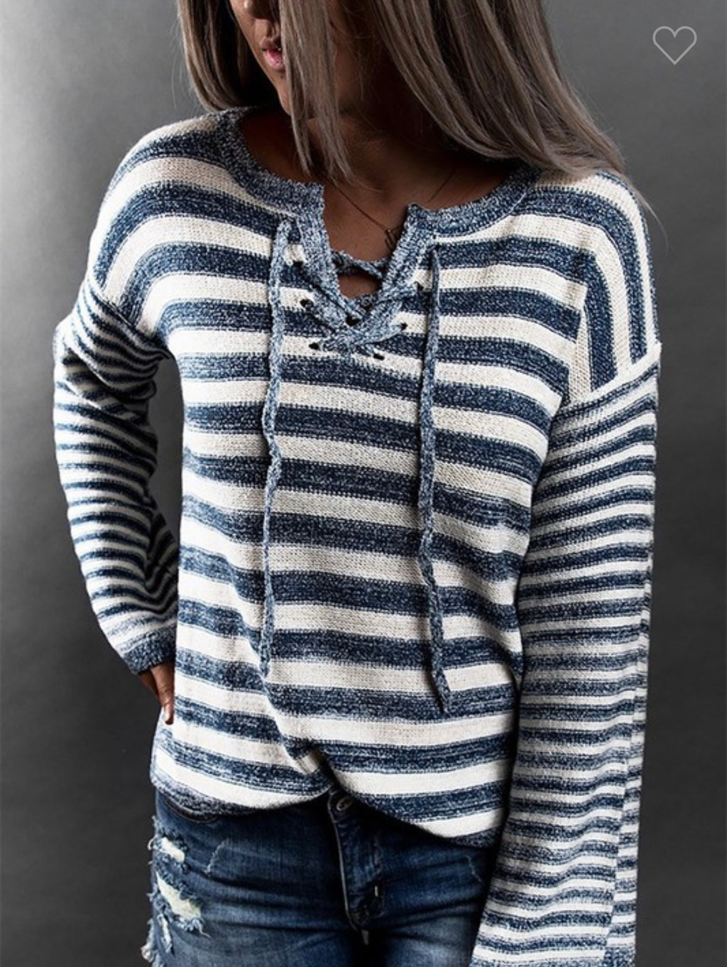 Blue and white striped sweater with Tie front