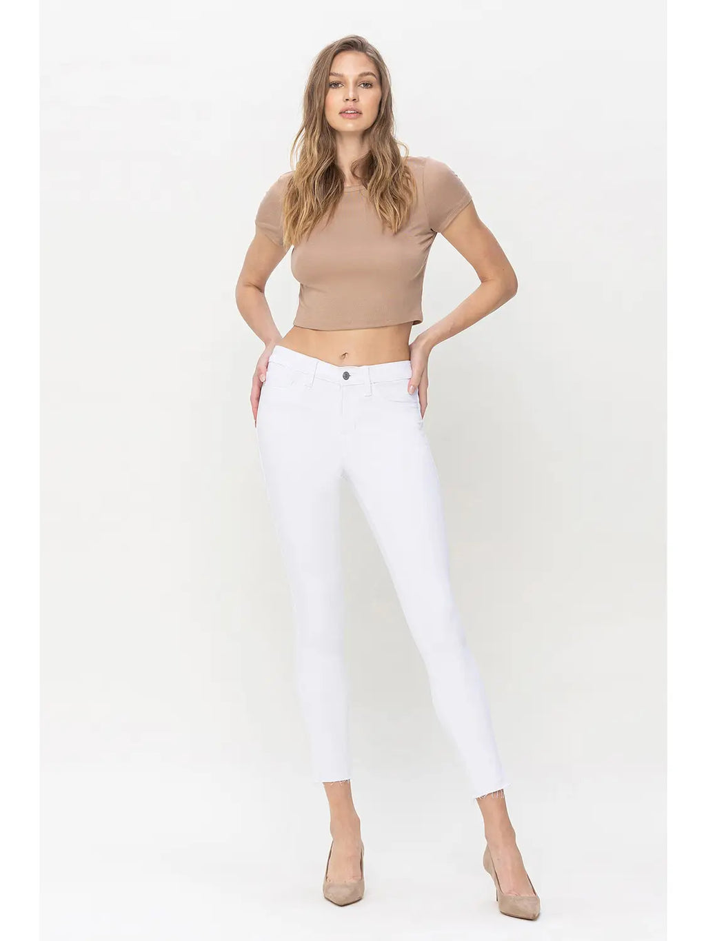 Super soft, mid rise, skinny white jeans