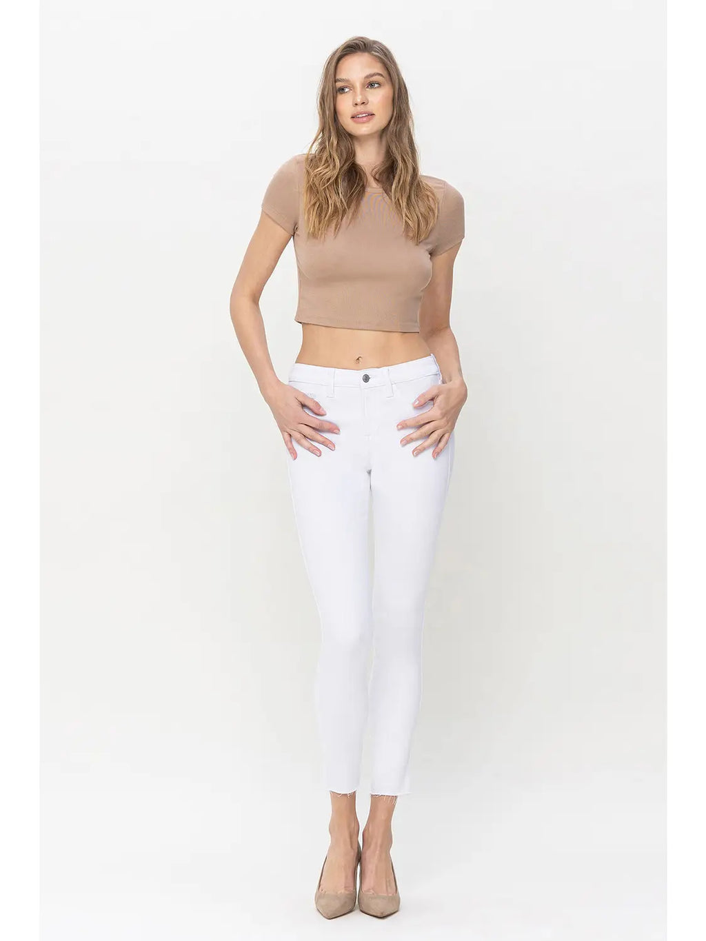 Super soft, mid rise, skinny white jeans