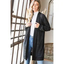 Solid Color Block Open Cardigan With Pocket