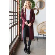 Solid Open Cardigan With Side Slit