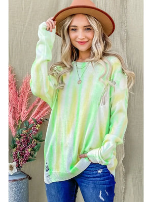 Multi Neon Color Distressed Pullover Sweater