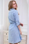 Button Up Denim Chambray Dress With Drawstring