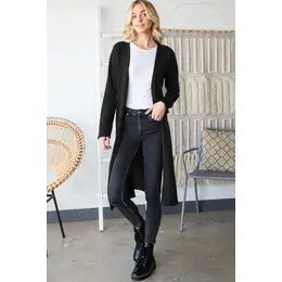 Solid Open Cardigan With Side Slit