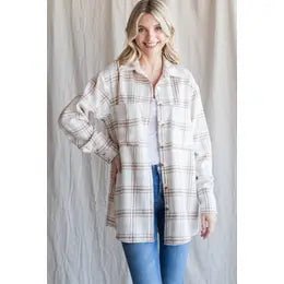 Ivory with brown plaid jacket