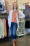 Ivory button up sweater with multicolored spots