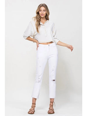 Hi rise white denim jeans