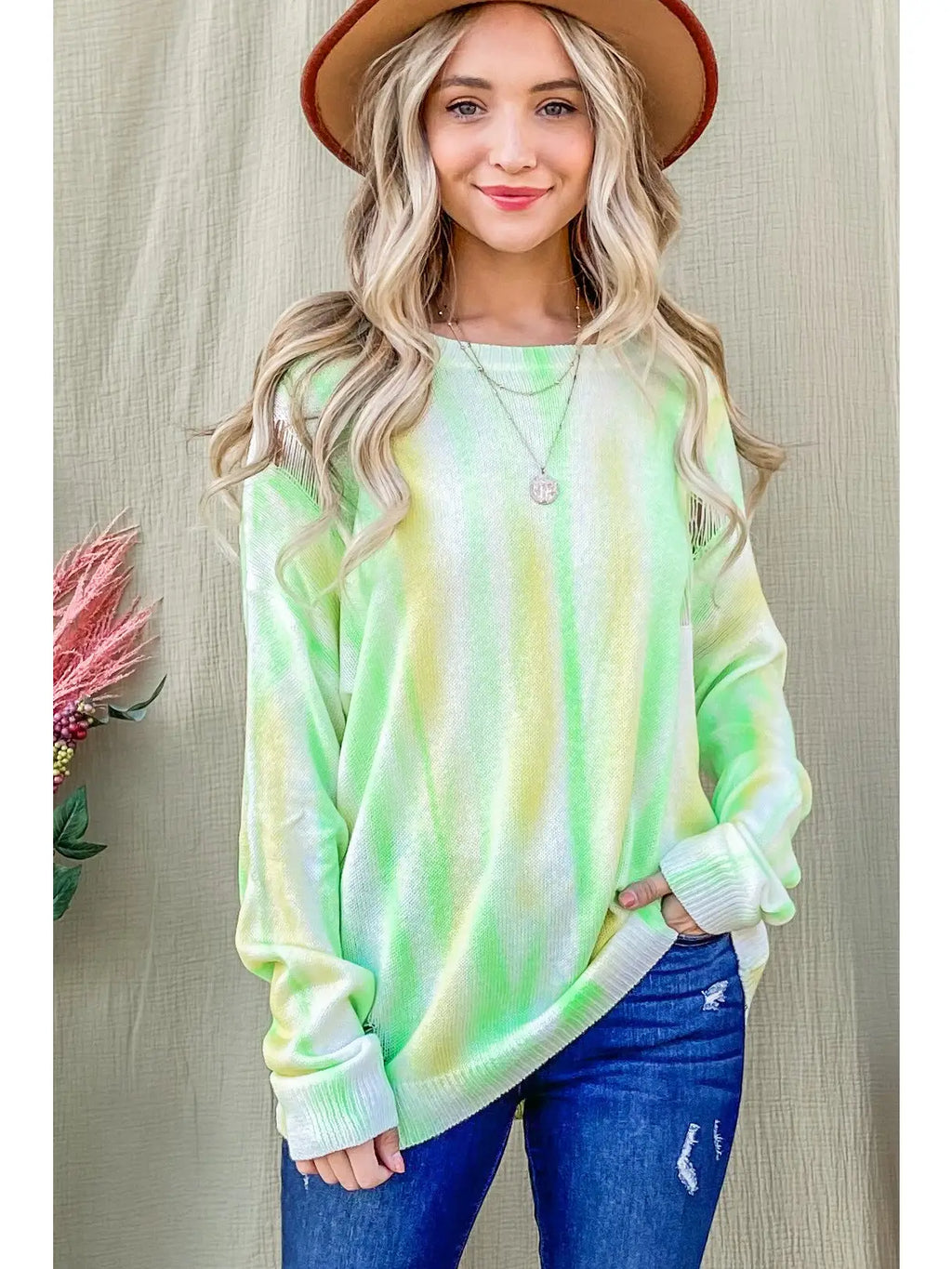 Multi Neon Color Distressed Pullover Sweater