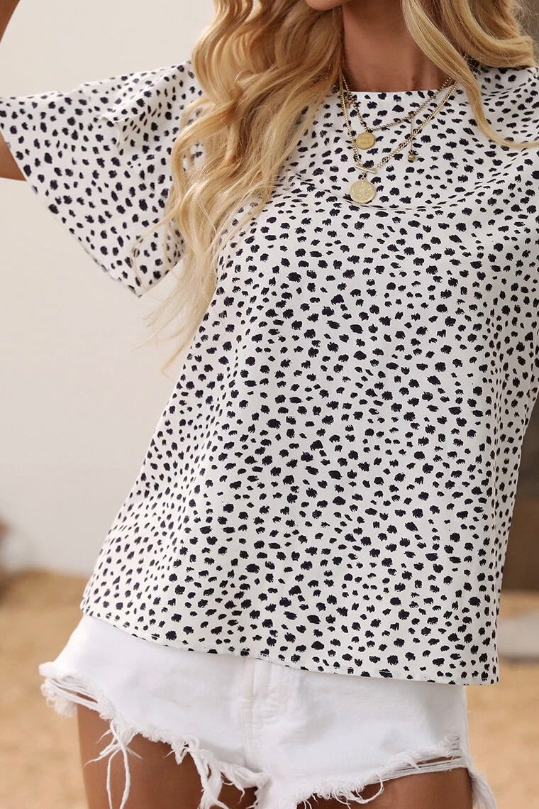 Dalmatian print top with ruffle sleeve