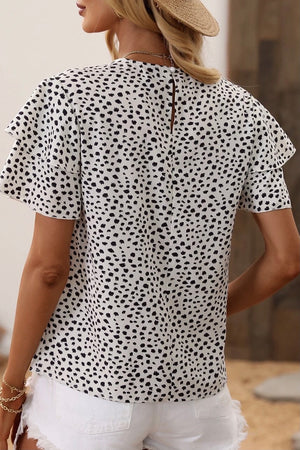 Dalmatian print top with ruffle sleeve